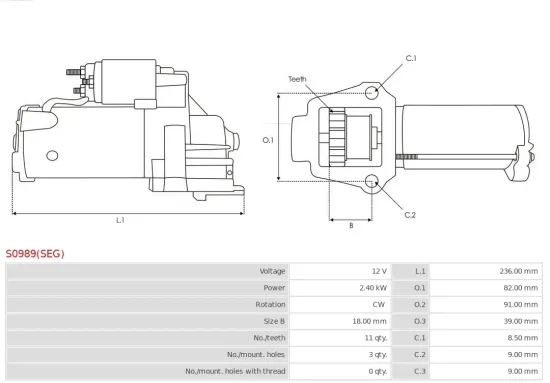 Starter 12 V 2,4 kW AS-PL S0989(SEG) Bild Starter 12 V 2,4 kW AS-PL S0989(SEG)