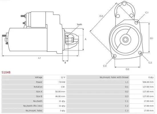 Starter 12 V 7,8 kW AS-PL S1048 Bild Starter 12 V 7,8 kW AS-PL S1048
