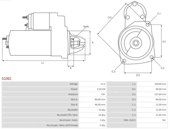 Starter 12 V 2,5 kW AS-PL S1062 Bild Starter 12 V 2,5 kW AS-PL S1062