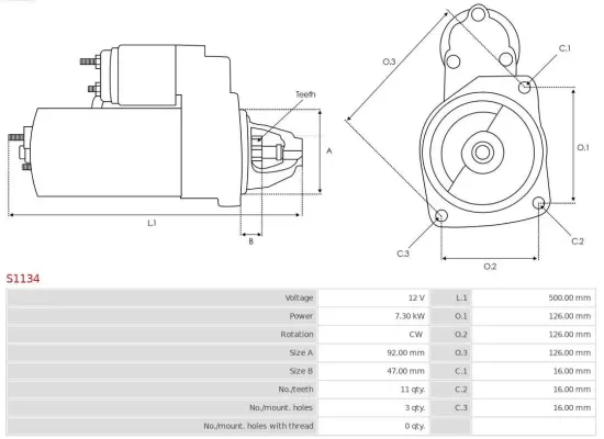 Starter 12 V 7,3 kW AS-PL S1134 Bild Starter 12 V 7,3 kW AS-PL S1134