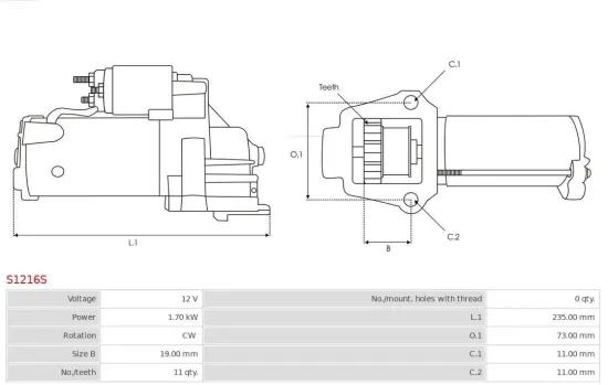 Starter 12 V 1,7 kW AS-PL S1216S Bild Starter 12 V 1,7 kW AS-PL S1216S