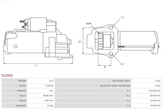 Starter 12 V 1,5 kW AS-PL S1250S Bild Starter 12 V 1,5 kW AS-PL S1250S