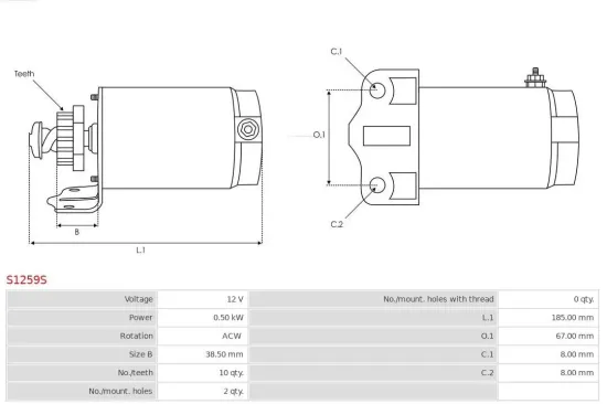 Starter 12 V 0,5 kW AS-PL S1259S Bild Starter 12 V 0,5 kW AS-PL S1259S