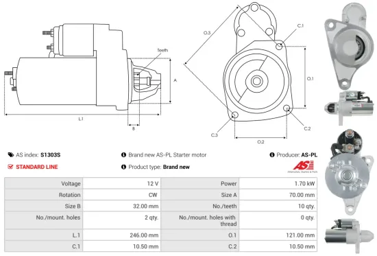 Starter 12 V 1,7 kW AS-PL S1303S Bild Starter 12 V 1,7 kW AS-PL S1303S