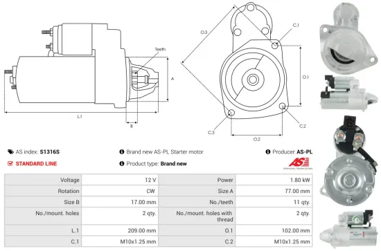 Starter 12 V 1,8 kW AS-PL S1316S Bild Starter 12 V 1,8 kW AS-PL S1316S
