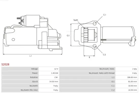 Starter 12 V 1,4 kW AS-PL S2028 Bild Starter 12 V 1,4 kW AS-PL S2028