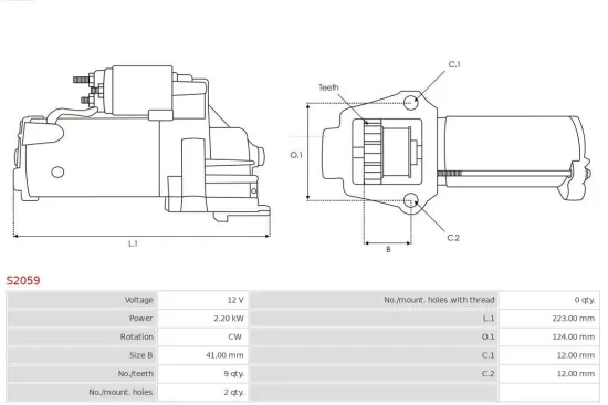Starter 12 V 2,2 kW AS-PL S2059 Bild Starter 12 V 2,2 kW AS-PL S2059