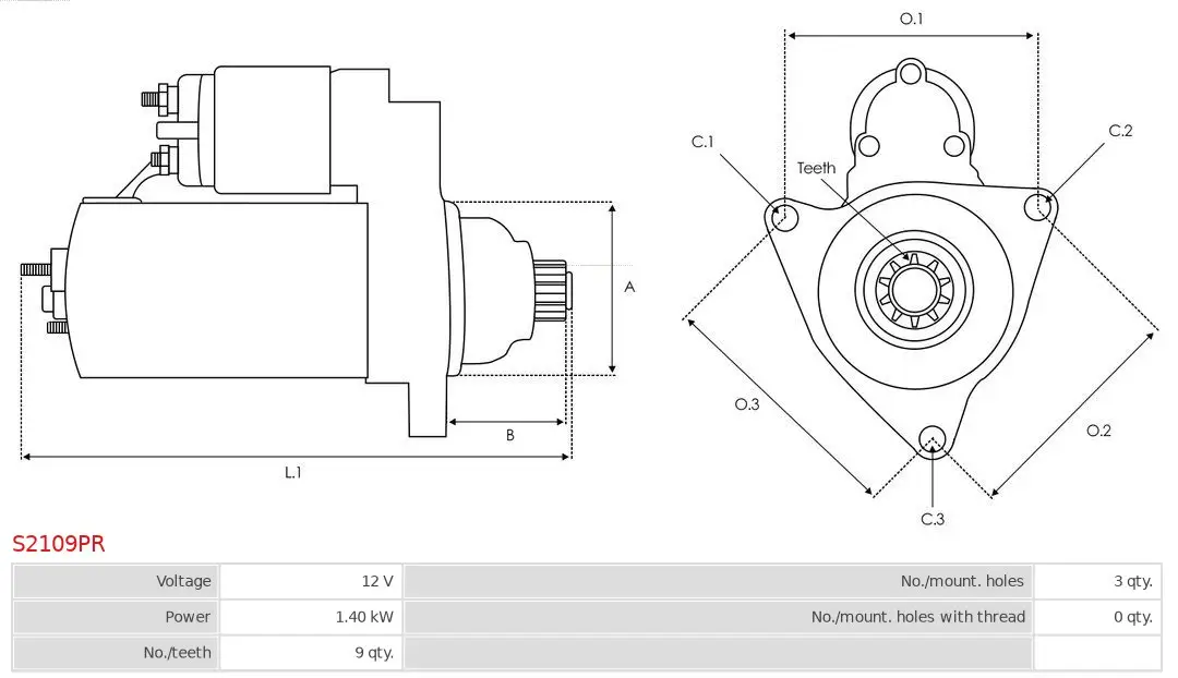 Starter 12 V 1,4 kW AS-PL S2109PR