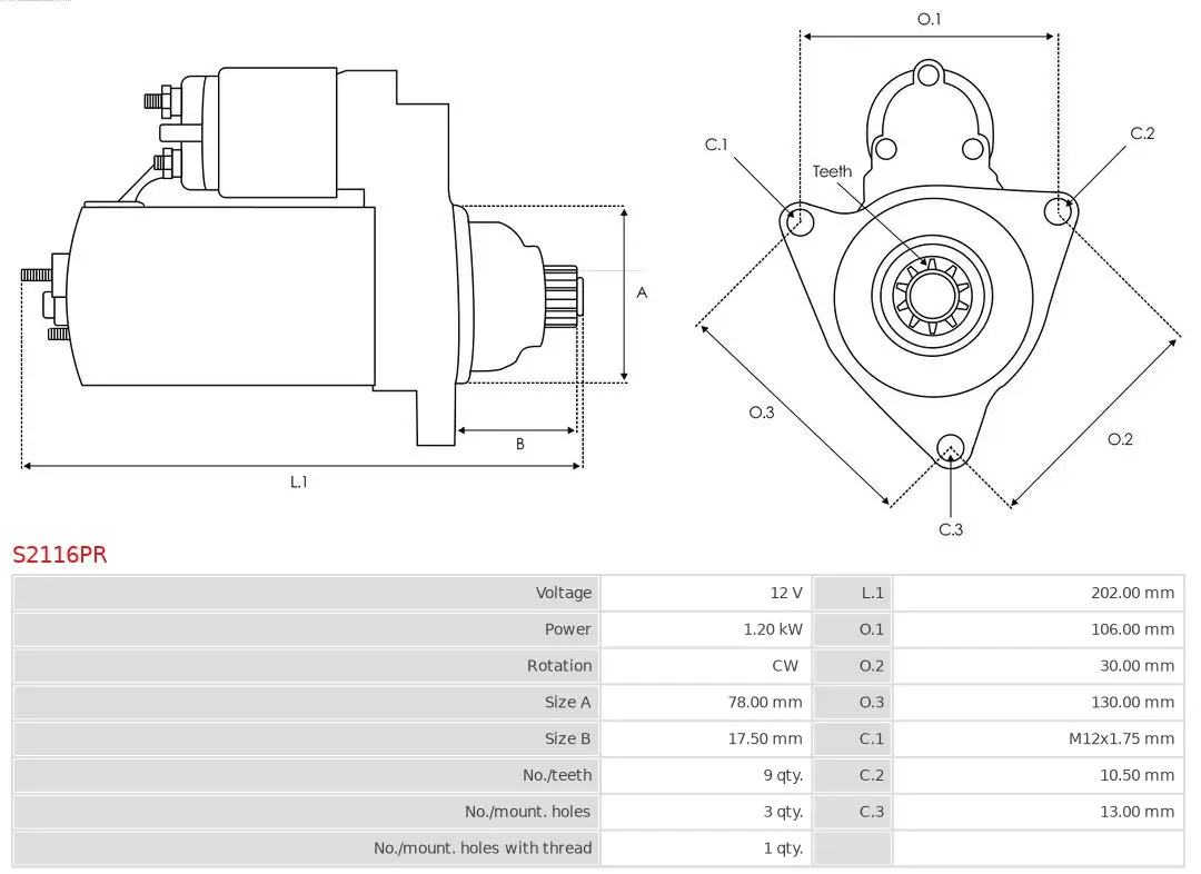 Starter 12 V 1,2 kW AS-PL S2116PR