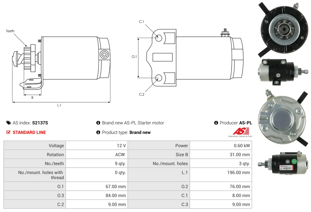Starter 12 V 1,4 kW AS-PL S0483(SEG)