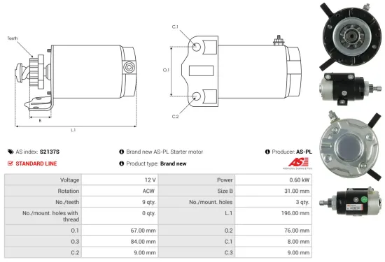 Starter 12 V 1,4 kW AS-PL S0483(SEG) Bild Starter 12 V 1,4 kW AS-PL S0483(SEG)