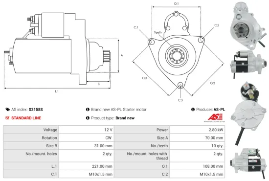 Starter 12 V 2,8 kW AS-PL S2158S Bild Starter 12 V 2,8 kW AS-PL S2158S