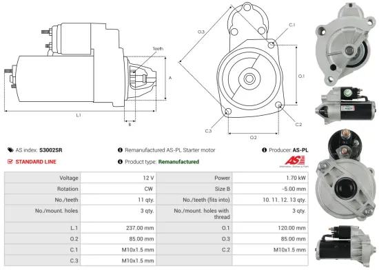 Starter 12 V 1,7 kW AS-PL S3002SR Bild Starter 12 V 1,7 kW AS-PL S3002SR