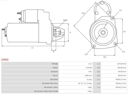 Starter 12 V 1,7 kW AS-PL S3002 Bild Starter 12 V 1,7 kW AS-PL S3002