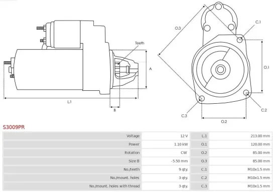 Starter 12 V 1,1 kW AS-PL S3009PR Bild Starter 12 V 1,1 kW AS-PL S3009PR