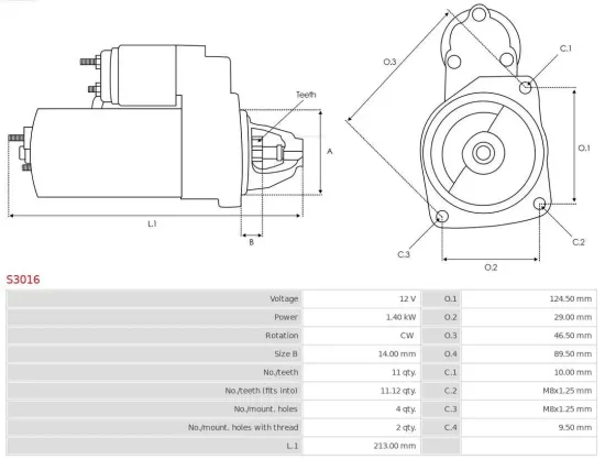 Starter 12 V 1,4 kW AS-PL S3016 Bild Starter 12 V 1,4 kW AS-PL S3016