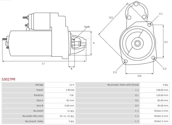 Starter 12 V 1,9 kW AS-PL S3027PR Bild Starter 12 V 1,9 kW AS-PL S3027PR