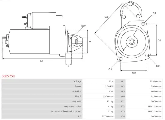 Starter 12 V 2,2 kW AS-PL S3057SR Bild Starter 12 V 2,2 kW AS-PL S3057SR