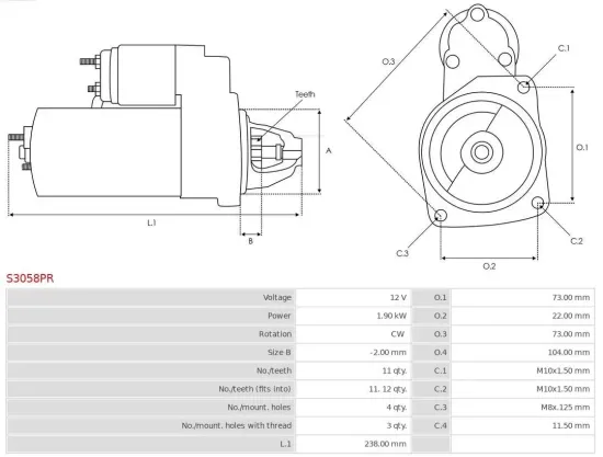 Starter 12 V 1,9 kW AS-PL S3058PR Bild Starter 12 V 1,9 kW AS-PL S3058PR