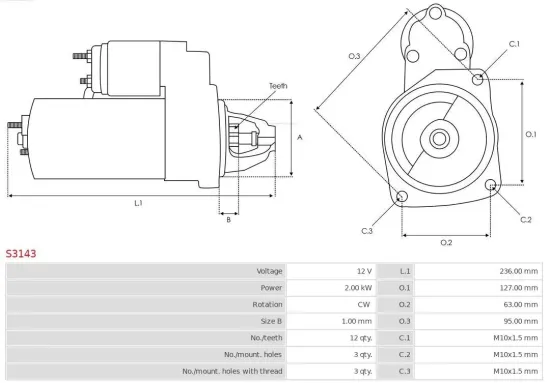 Starter 12 V 2 kW AS-PL S3143 Bild Starter 12 V 2 kW AS-PL S3143