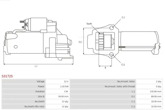 Starter 12 V 2,2 kW AS-PL S3172S Bild Starter 12 V 2,2 kW AS-PL S3172S