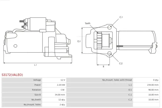 Starter 12 V 2,2 kW AS-PL S3172(VALEO) Bild Starter 12 V 2,2 kW AS-PL S3172(VALEO)