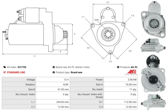 Starter 12 V 2,2 kW AS-PL S01005(SEG) Bild Starter 12 V 2,2 kW AS-PL S01005(SEG)