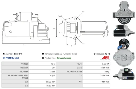 Starter 12 V 2,2 kW AS-PL S3218PR Bild Starter 12 V 2,2 kW AS-PL S3218PR