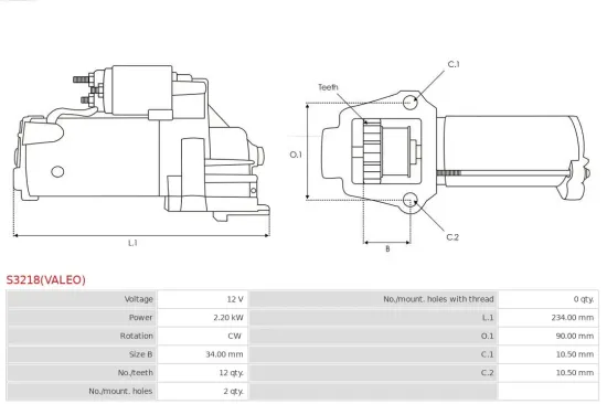 Starter 12 V 2,2 kW AS-PL S3218(VALEO) Bild Starter 12 V 2,2 kW AS-PL S3218(VALEO)