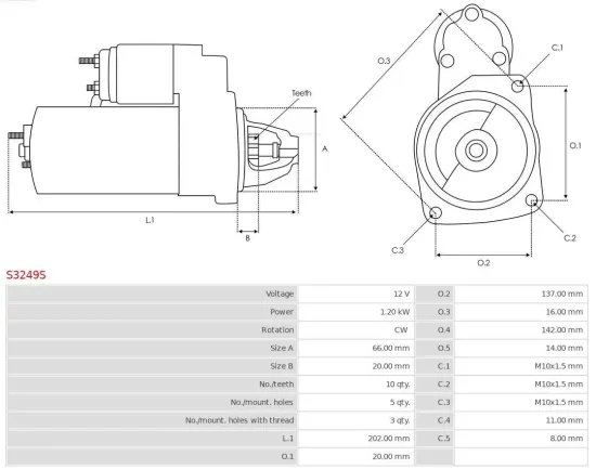 Starter 12 V 1,2 kW AS-PL S3249S Bild Starter 12 V 1,2 kW AS-PL S3249S