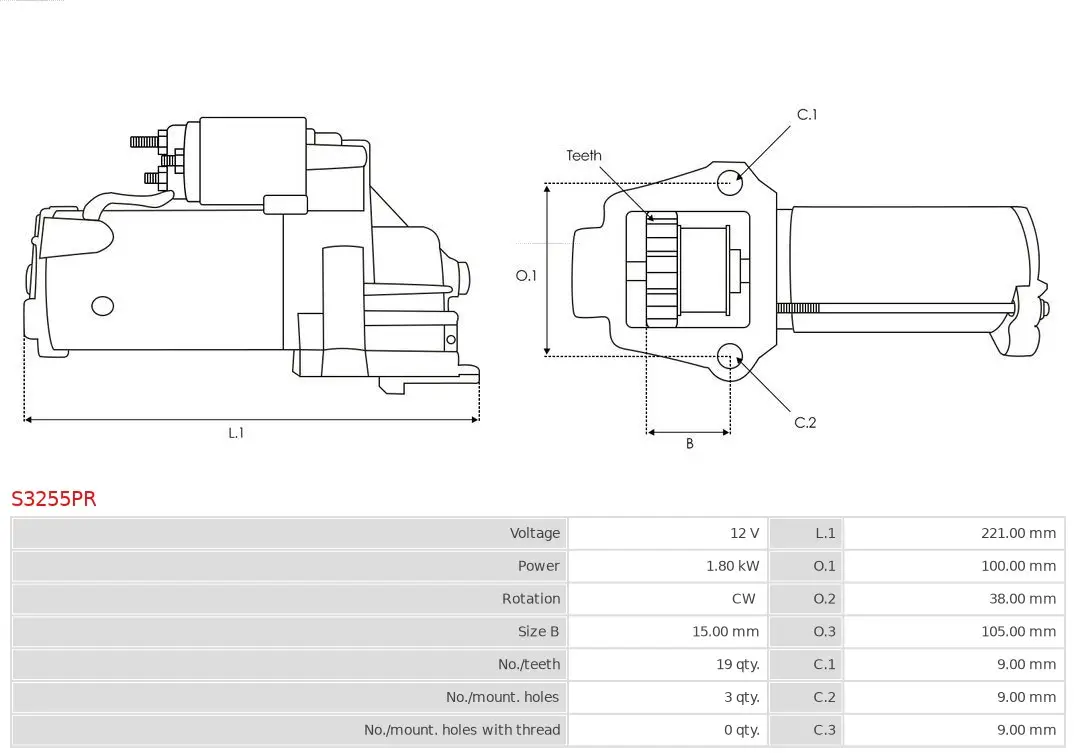 Starter 12 V 1,8 kW AS-PL S3255PR
