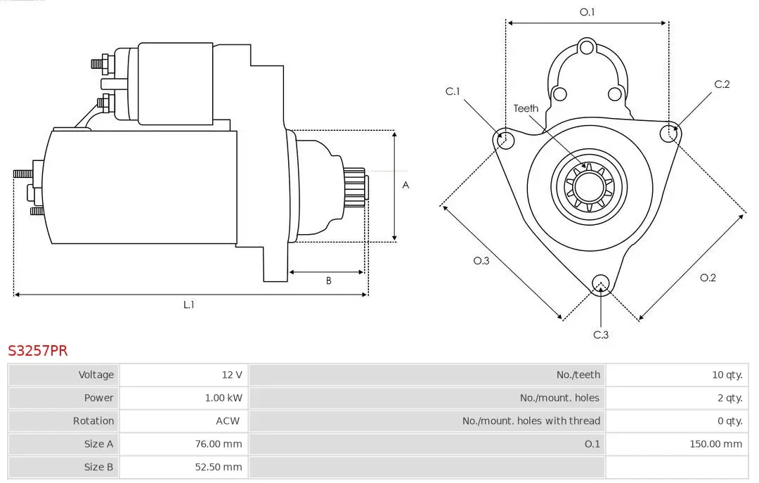 Starter 12 V 1 kW AS-PL S3257PR