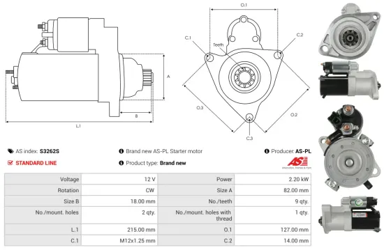 Starter 12 V 2,2 kW AS-PL S3262S Bild Starter 12 V 2,2 kW AS-PL S3262S