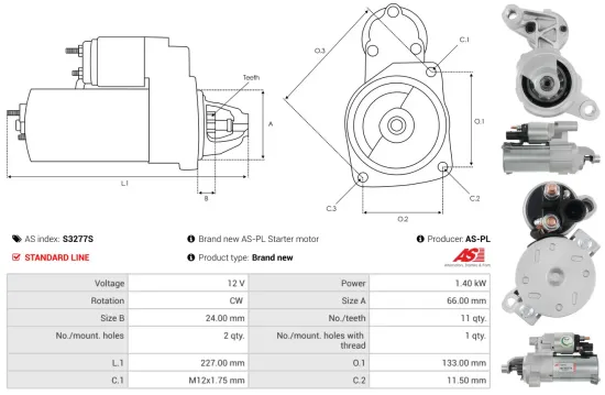 Starter 12 V 1,4 kW AS-PL S3277S Bild Starter 12 V 1,4 kW AS-PL S3277S