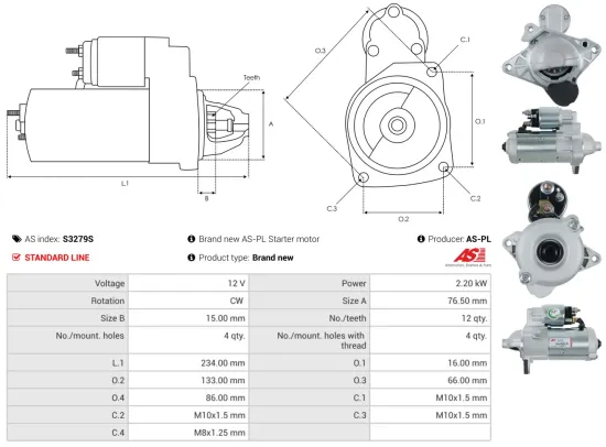Starter 12 V 2,2 kW AS-PL S3279S Bild Starter 12 V 2,2 kW AS-PL S3279S