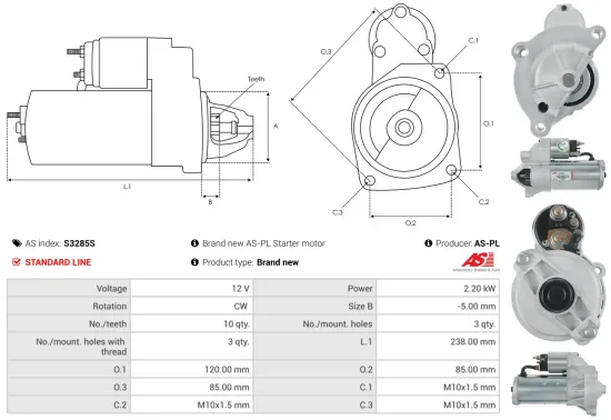 Starter 12 V 2,2 kW AS-PL S3285S Bild Starter 12 V 2,2 kW AS-PL S3285S