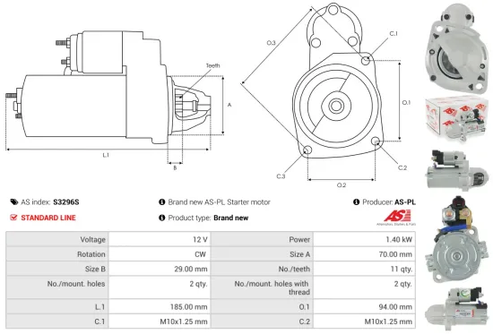 Starter 12 V 1,4 kW AS-PL S3296S Bild Starter 12 V 1,4 kW AS-PL S3296S