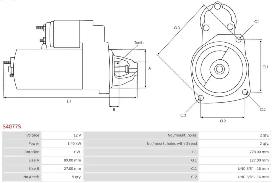 Starter 12 V 1,4 kW AS-PL S4077S Bild Starter 12 V 1,4 kW AS-PL S4077S