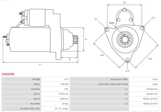 Starter 12 V 2 kW AS-PL S5005SR Bild Starter 12 V 2 kW AS-PL S5005SR