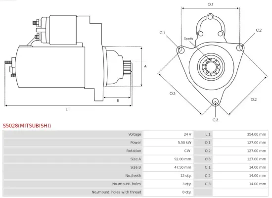 Starter 24 V 5,5 kW AS-PL S5028(MITSUBISHI) Bild Starter 24 V 5,5 kW AS-PL S5028(MITSUBISHI)