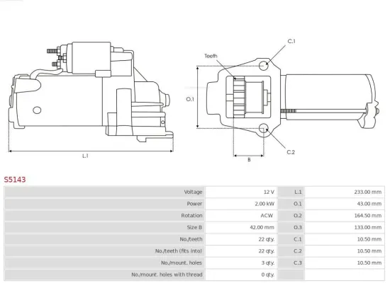 Starter 12 V 2 kW AS-PL S5143 Bild Starter 12 V 2 kW AS-PL S5143