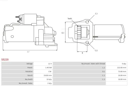 Starter 12 V 1,4 kW AS-PL S5220 Bild Starter 12 V 1,4 kW AS-PL S5220