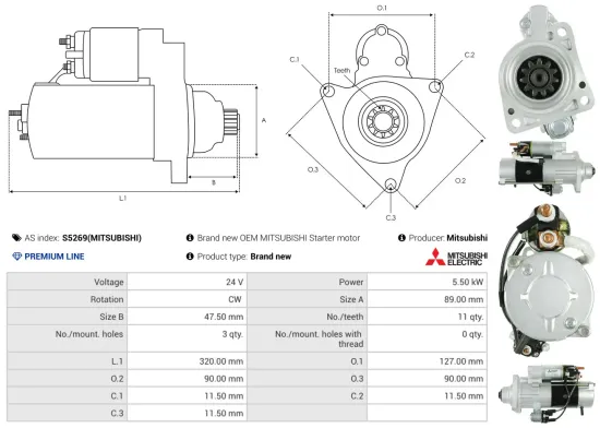Starter 24 V 5,5 kW AS-PL S5269(MITSUBISHI) Bild Starter 24 V 5,5 kW AS-PL S5269(MITSUBISHI)