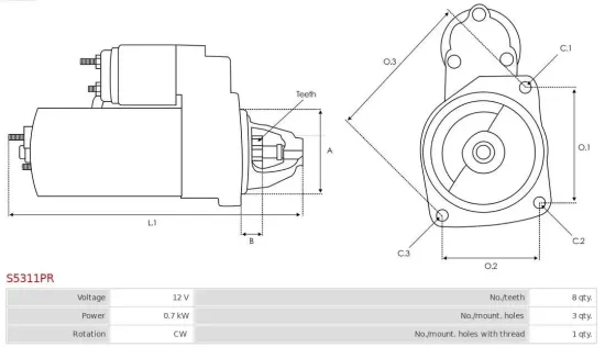 Starter 12 V 0,7 kW AS-PL S5311PR Bild Starter 12 V 0,7 kW AS-PL S5311PR