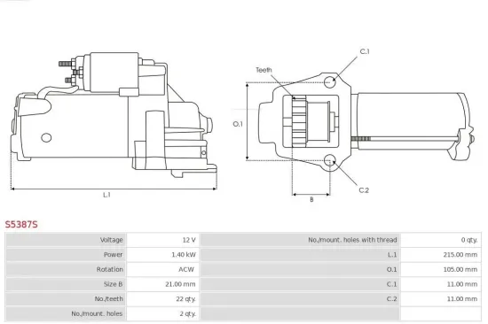 Starter 12 V 1,4 kW AS-PL S5387S Bild Starter 12 V 1,4 kW AS-PL S5387S