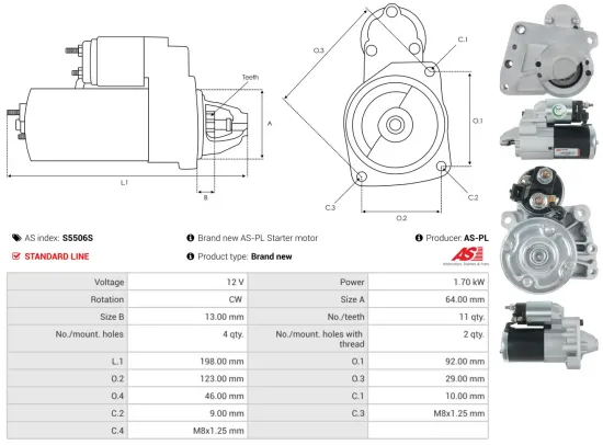 Starter 12 V 1,7 kW AS-PL S5506S Bild Starter 12 V 1,7 kW AS-PL S5506S