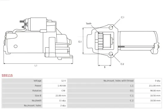 Starter 12 V 1,4 kW AS-PL S5511S Bild Starter 12 V 1,4 kW AS-PL S5511S