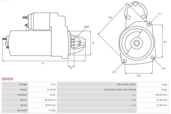 Starter 12 V 2,2 kW AS-PL S5555S Bild Starter 12 V 2,2 kW AS-PL S5555S