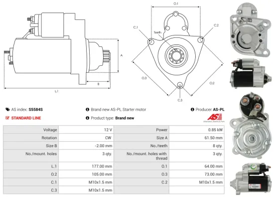 Starter 12 V 0,85 kW AS-PL S5584S Bild Starter 12 V 0,85 kW AS-PL S5584S