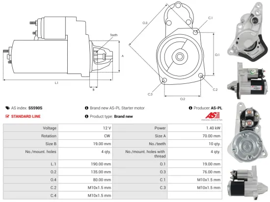 Starter 12 V 1,4 kW AS-PL S5590S Bild Starter 12 V 1,4 kW AS-PL S5590S